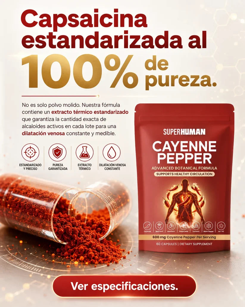 Cayenne Pepper – Suplemento Botánico para Circulación Saludable (60 Cápsulas) SuperHuman